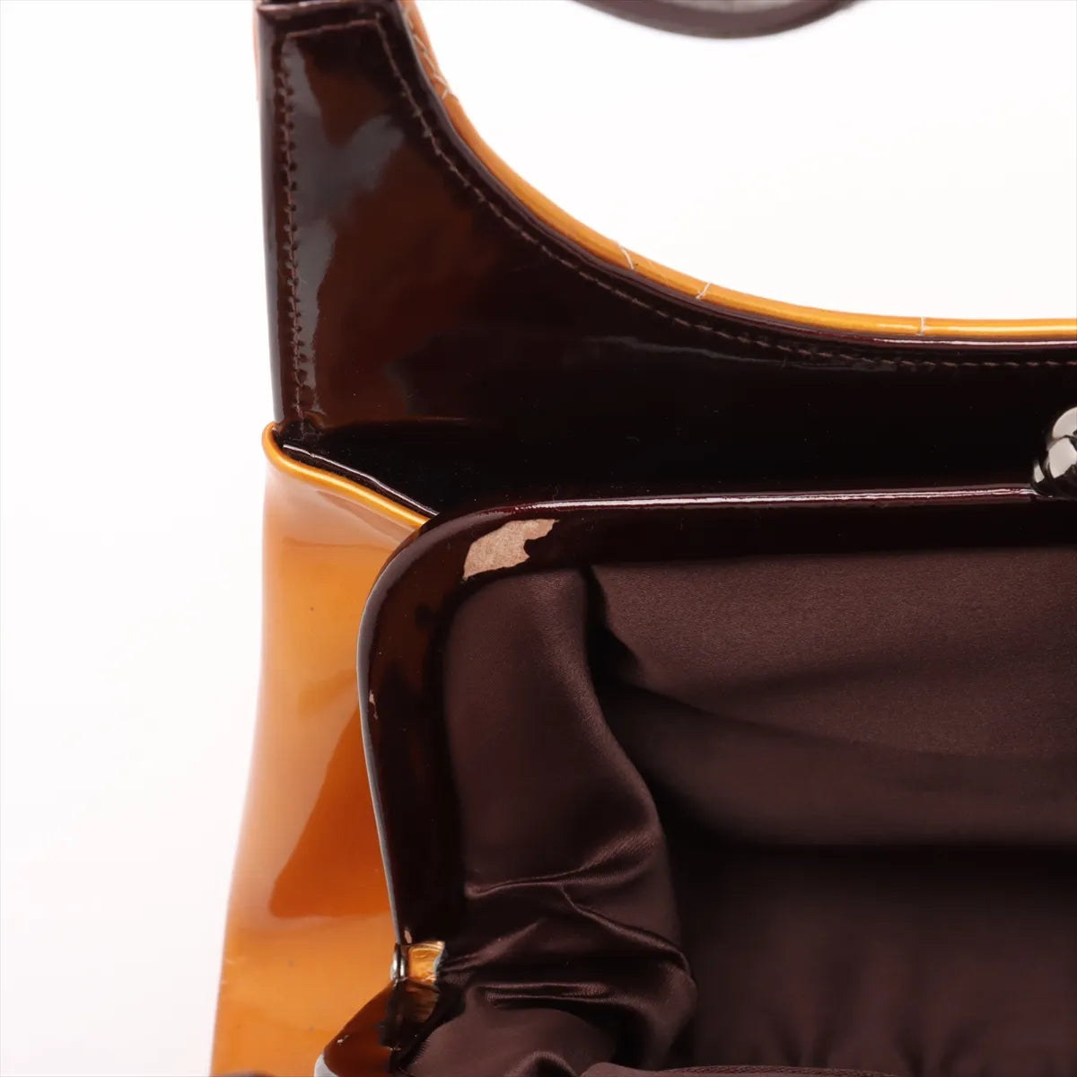 Chanel CC Logo Chocolate Bar Patent Leather Shoulder Bag Gold x Brown