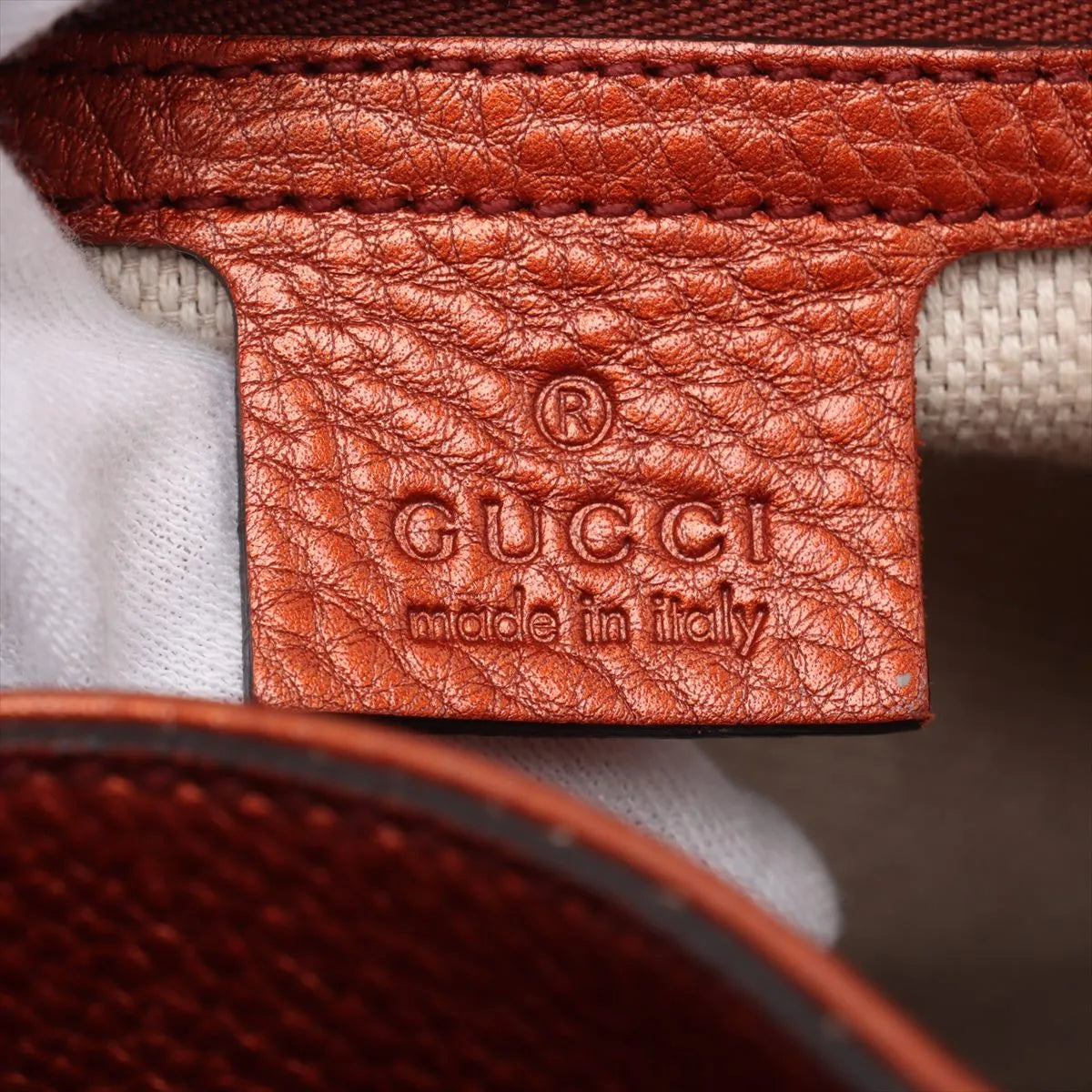 Gucci Soho Pebbled Leather Tote Bag Rust