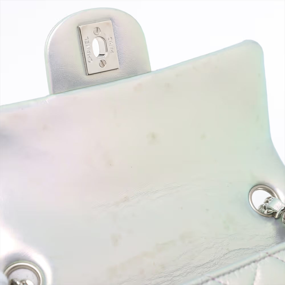 Chanel CC Logo Mini Matelasse 20 Leather Single Flap Single Chain Bag Silver