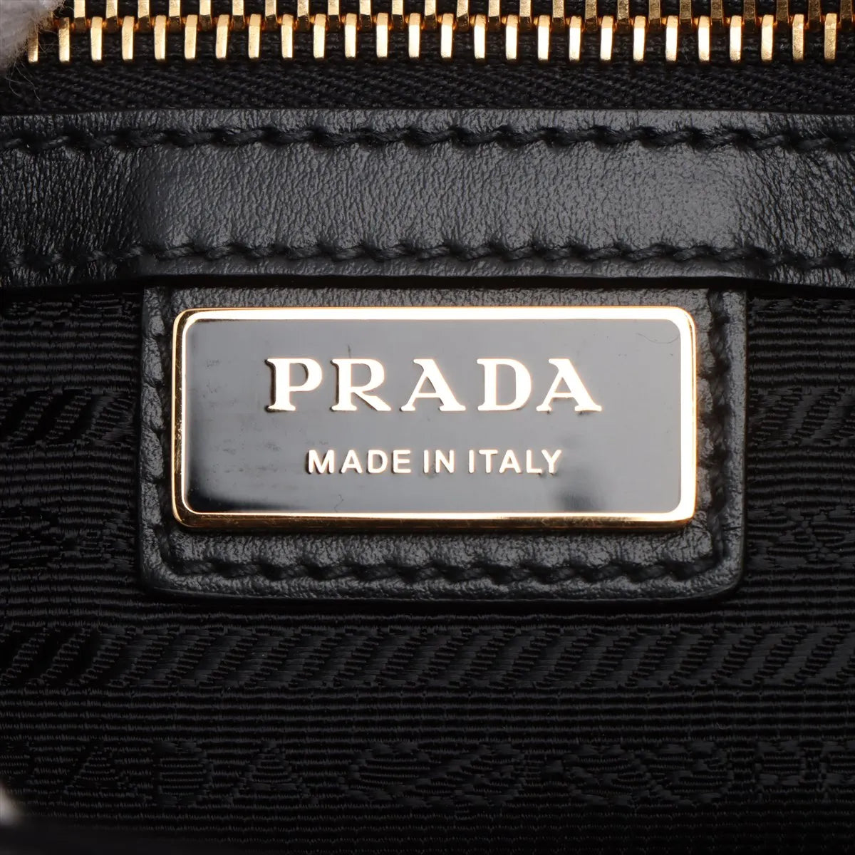 Prada Embroidery Fabric x Leather Two-Way Boston Bag Beige x Black