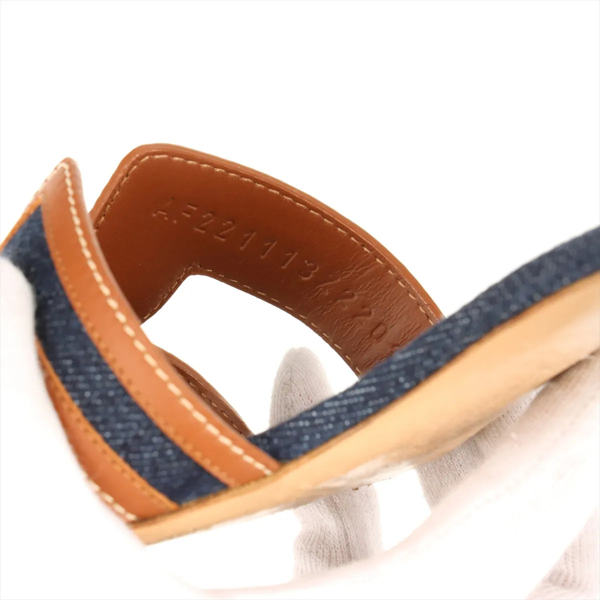 Hermes Oasis Denim & Leather Block Heel Sandals Brown x Denim