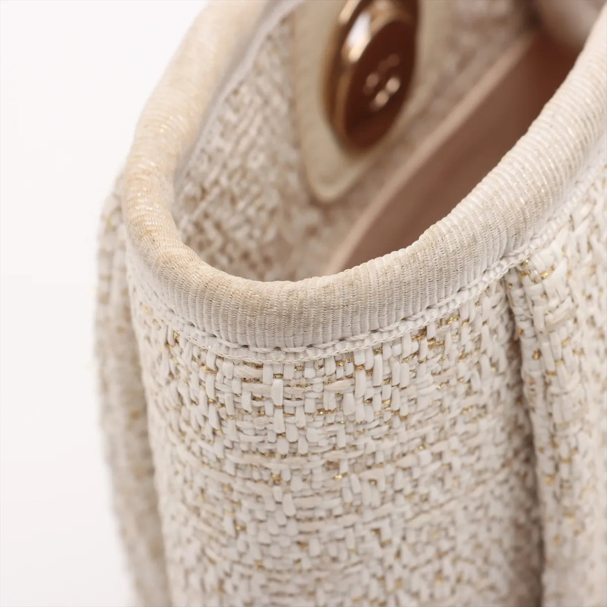 Chanel Deauville PM Tweed Leather Chain Tote Bag White