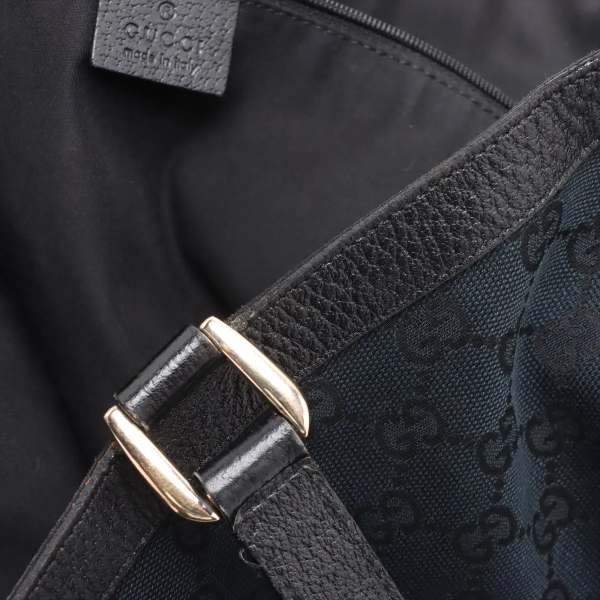 Gucci GG Logo Canvas Leather Tote Bag Black