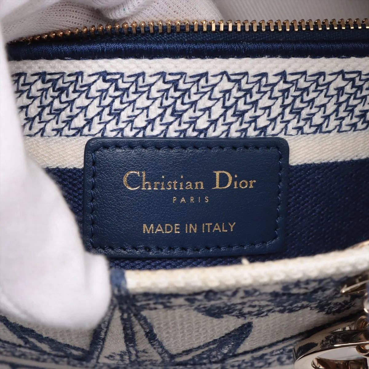 Christian Dior Lady D-Lite Medium Canvas Two-Way Shoulder Bag White x Blue