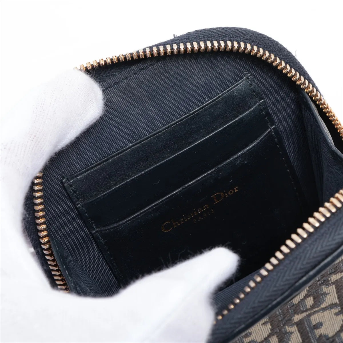 Christian Dior Oblique Canvas Leather Phone Chain Shoulder Bag Navy Blue