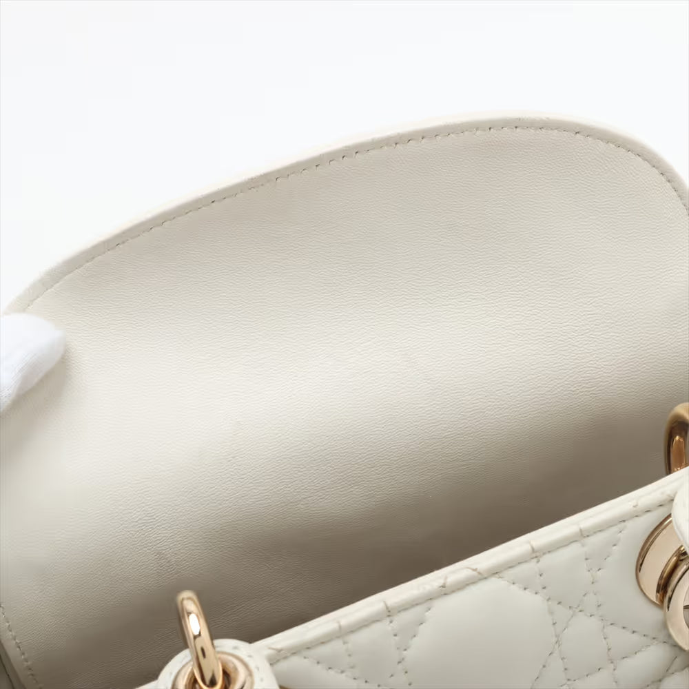 Christian Dior Cannage My Lady Dior Leather Two-Way Handbag White