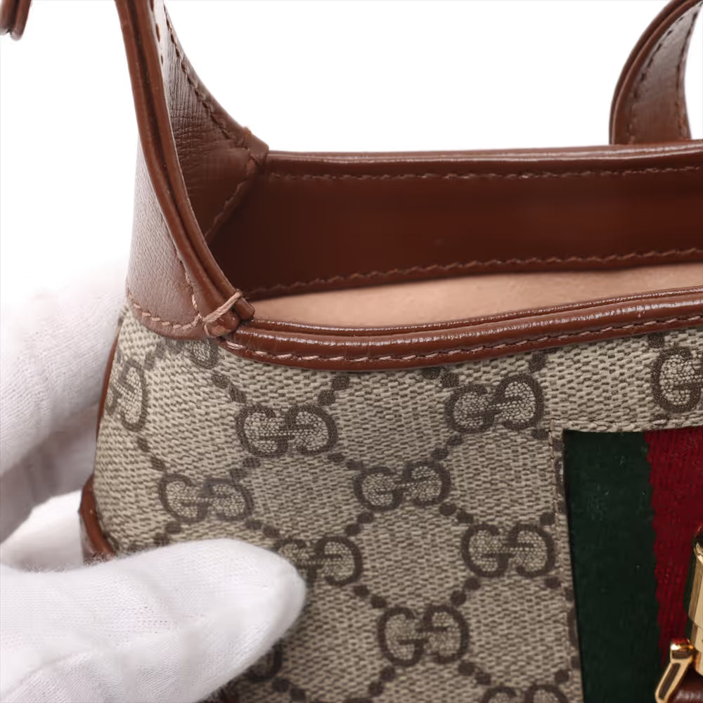 Gucci Jackie 1961 GG Supreme Leather Shoulder Bag Brown x Beige
