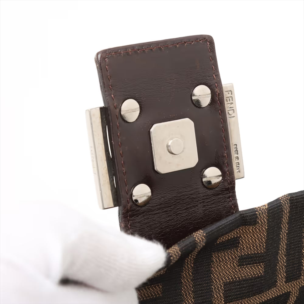 Fendi Zucca Mamma Baguette Canvas Leather Shoulder Bag Brown