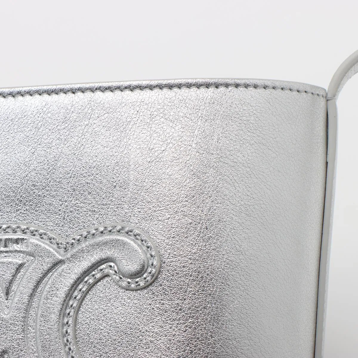 Celine Triomphe Leather Bucket Bag Silver