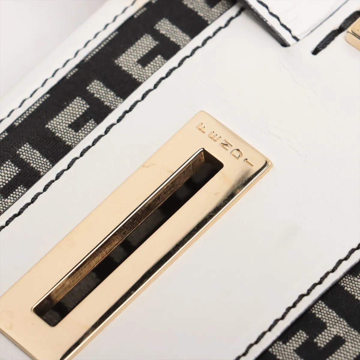 Fendi Zucchino Canvas Leather Tote Bag Black x White