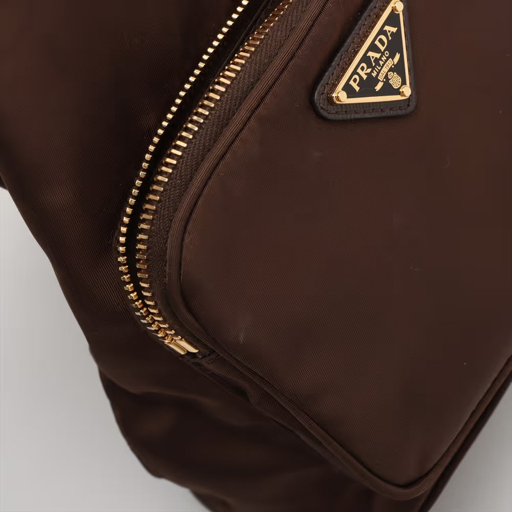 Prada Tessuto Nylon x Leather Two-Way Bucket Bag Brown