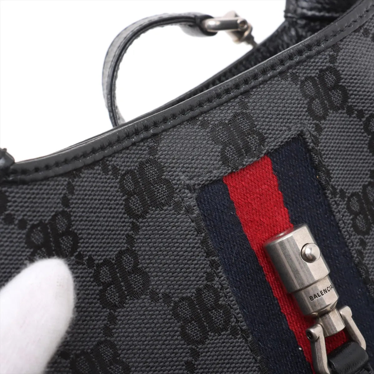 Gucci x Balenciaga Jackie Canvas Leather Two-Way Shoulder Bag Black