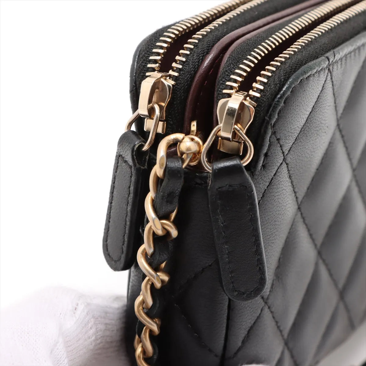 Chanel CC Logo Matelasse Lambskin Wallet on Chain Black
