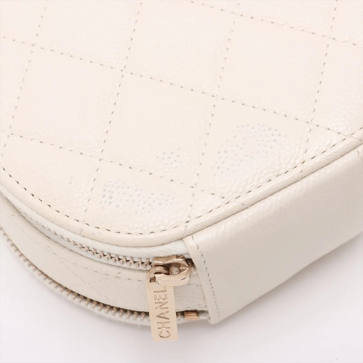 Chanel CC Logo Matelasse Caviar Skin Two-Way Round Shoulder Bag White