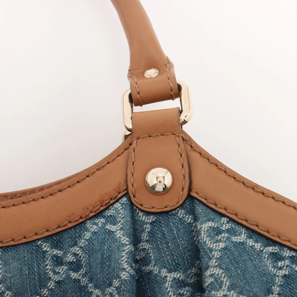 Gucci GG Logo Denim Leather Handbag Blue