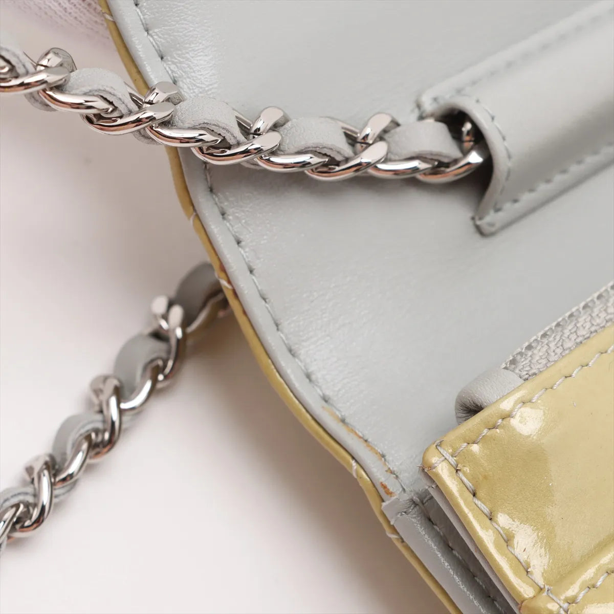 Chanel CC Logo Matelasse Patent Leather Chain Wallet Yellow