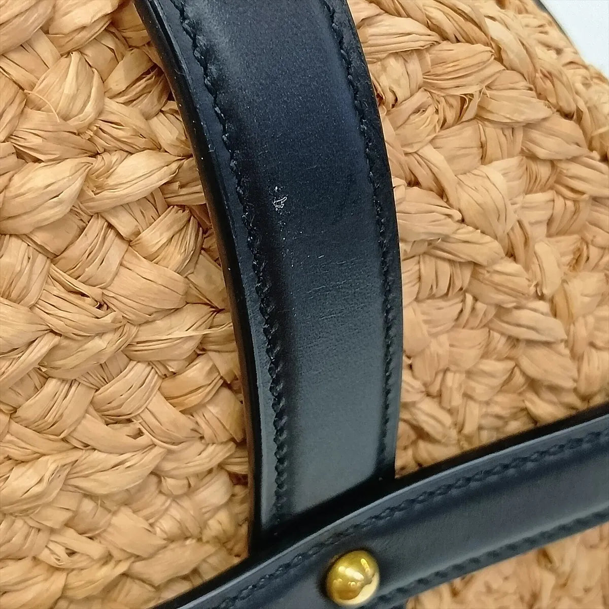 Saint Laurent Paris Panier Raffia Leather Straw Bag Beige x Black