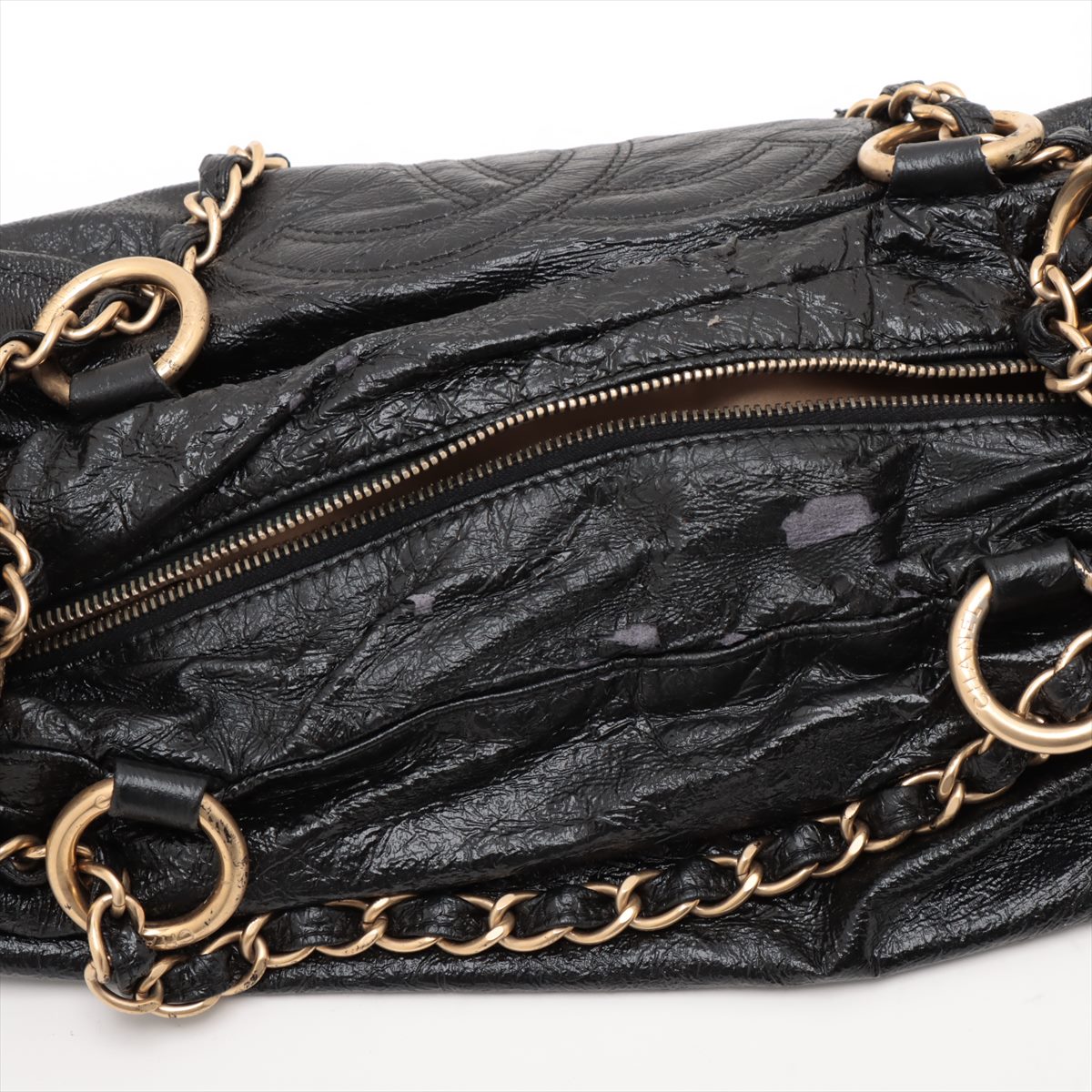 Chanel CC Logo Leather Chain Shoulder Bag Black