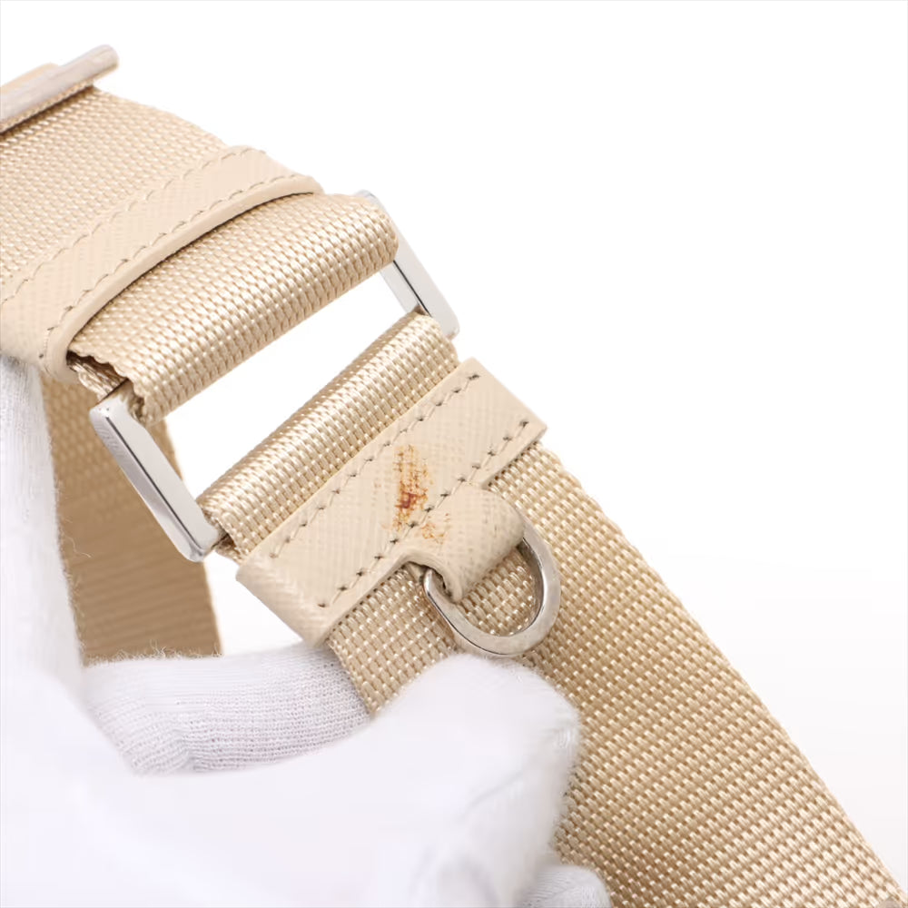 Prada Tessuto Nylon Leather Shoulder Bag Beige