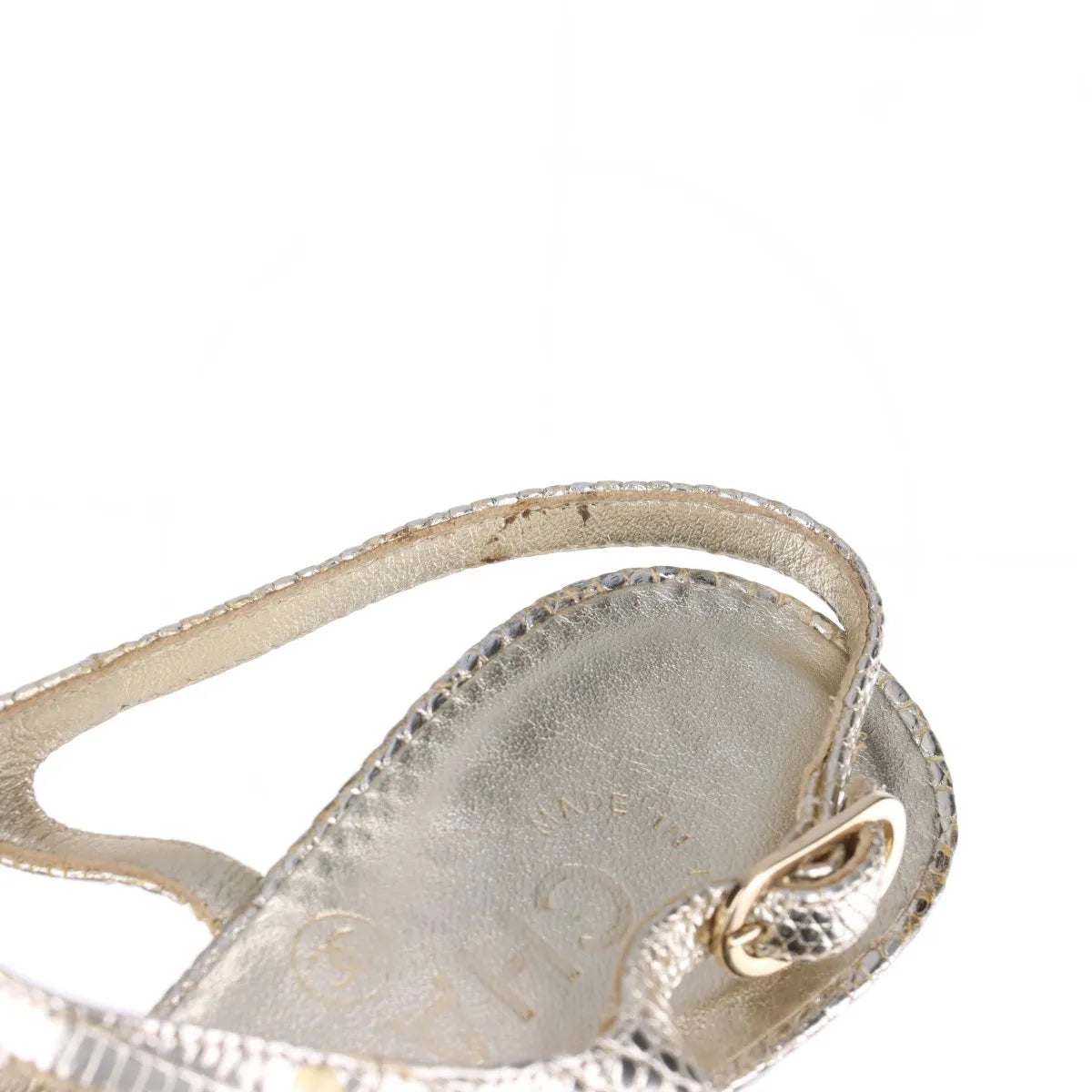 Chanel CC Logo Moc Lizard Wedge Sandal Gold