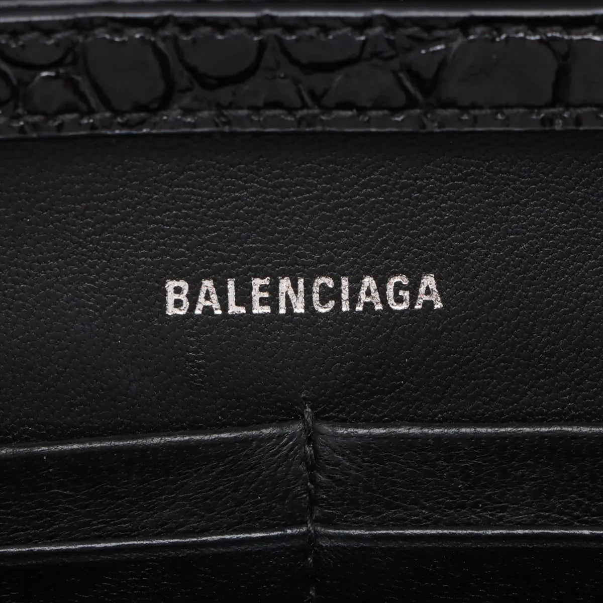 Balenciaga Hourglass Crocodile Wallet on Chain Black