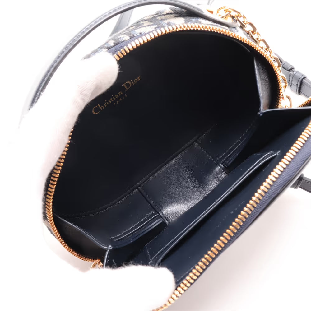 Christian Dior CD Logo Leather Two-Way Shoulder Bag Navy Blue