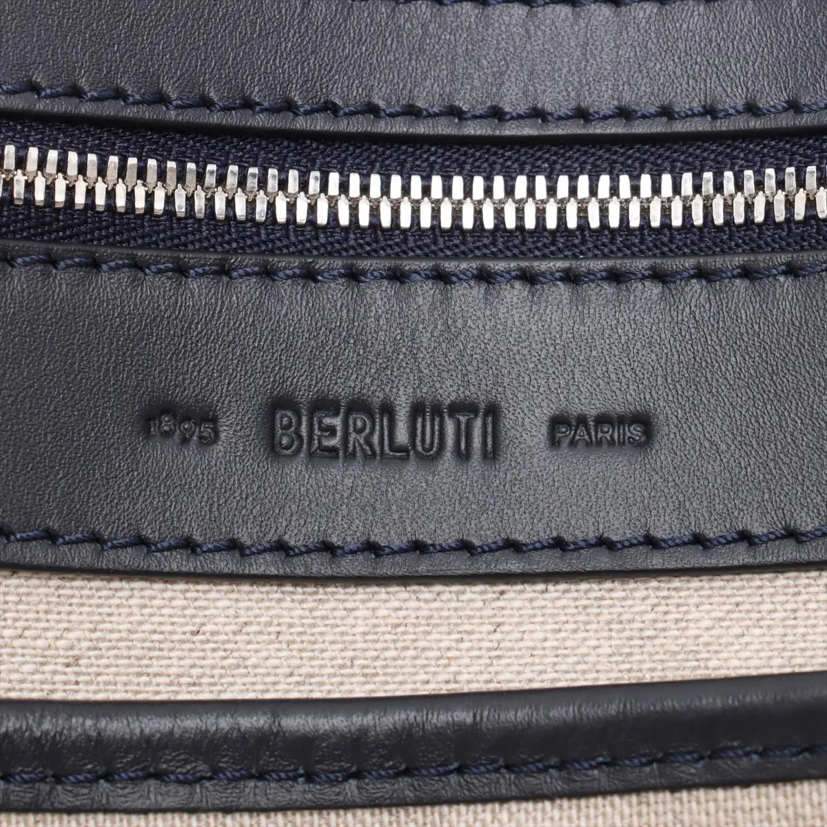 Berluti Calligraphy Canvas Leather Tote Bag Navy Blue