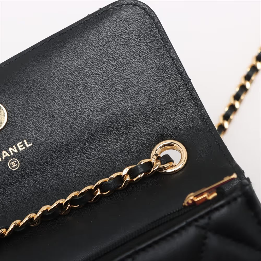 Chanel CC Logo Playings Cards Matelasse Lambskin Single Flap Single Chain Bag Black