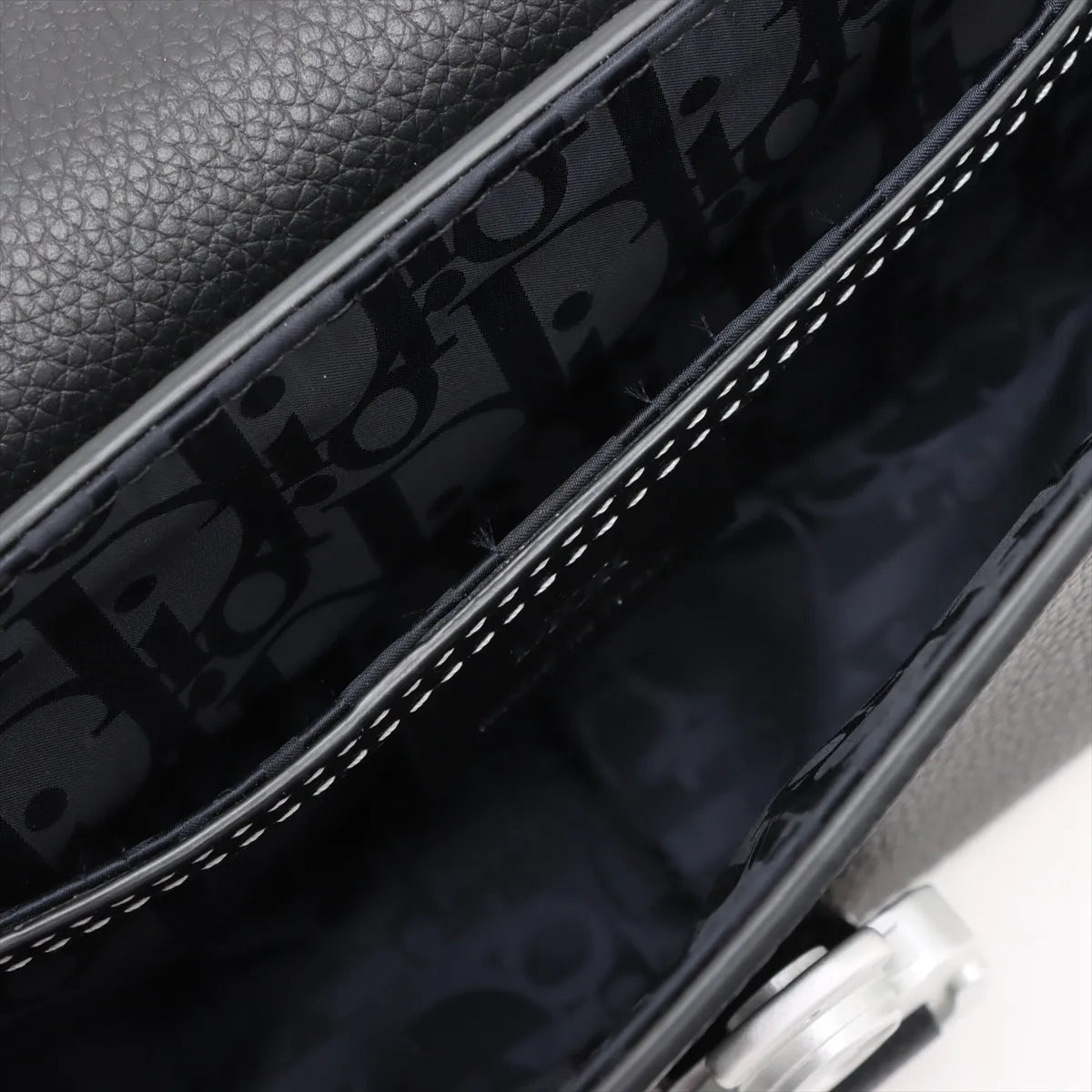 Christian Dior Saddle Leather Shoulder Bag Navy Blue