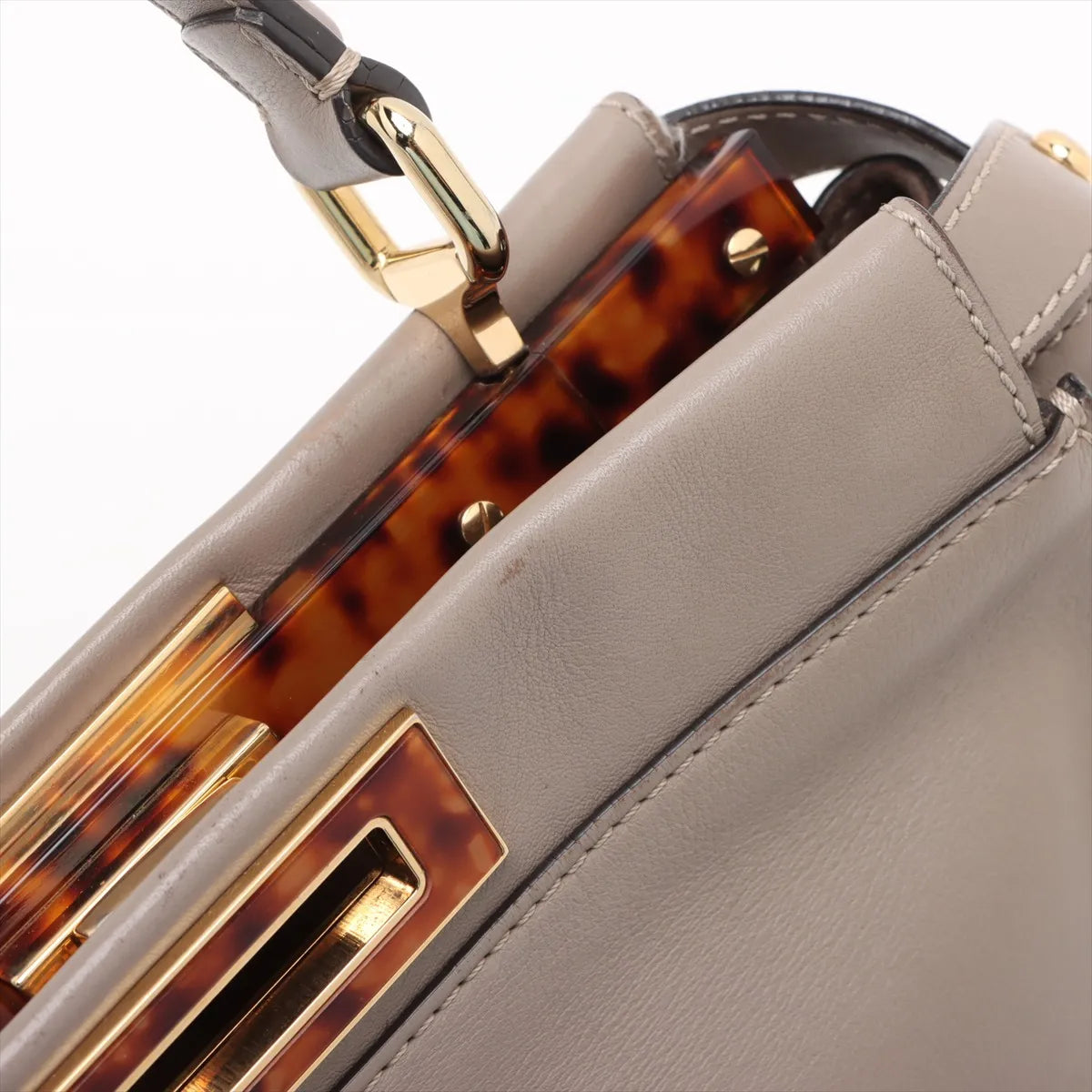 Fendi Peekaboo Regular Leather Two-Way Handbag Greige
