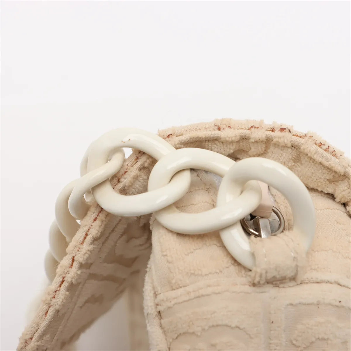 Chanel CC Logo Jacquard Terry Cloth Chain Shoulder Bag Beige