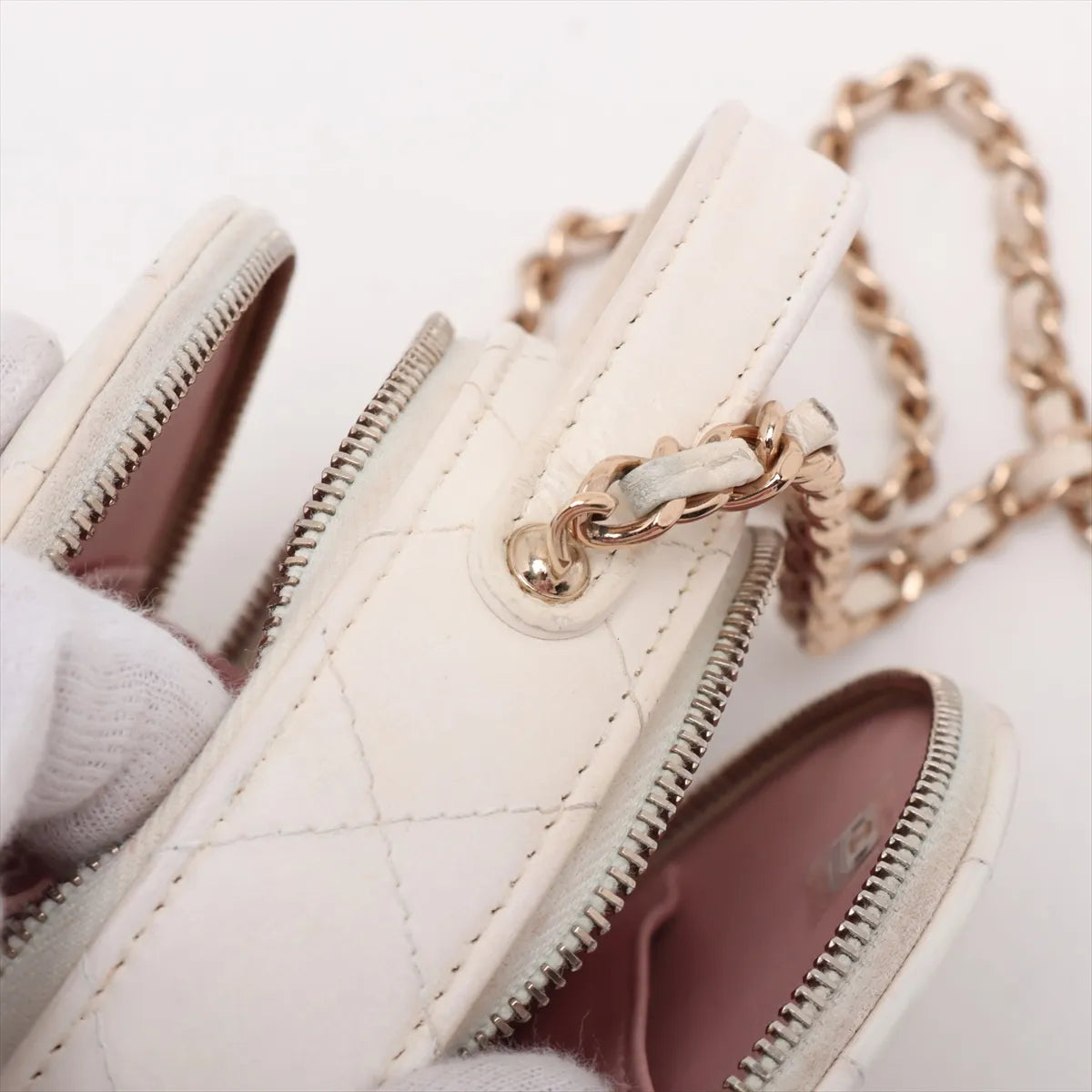 Chanel CC Logo Matelasse Leather Two-Way Round Shoulder Bag White