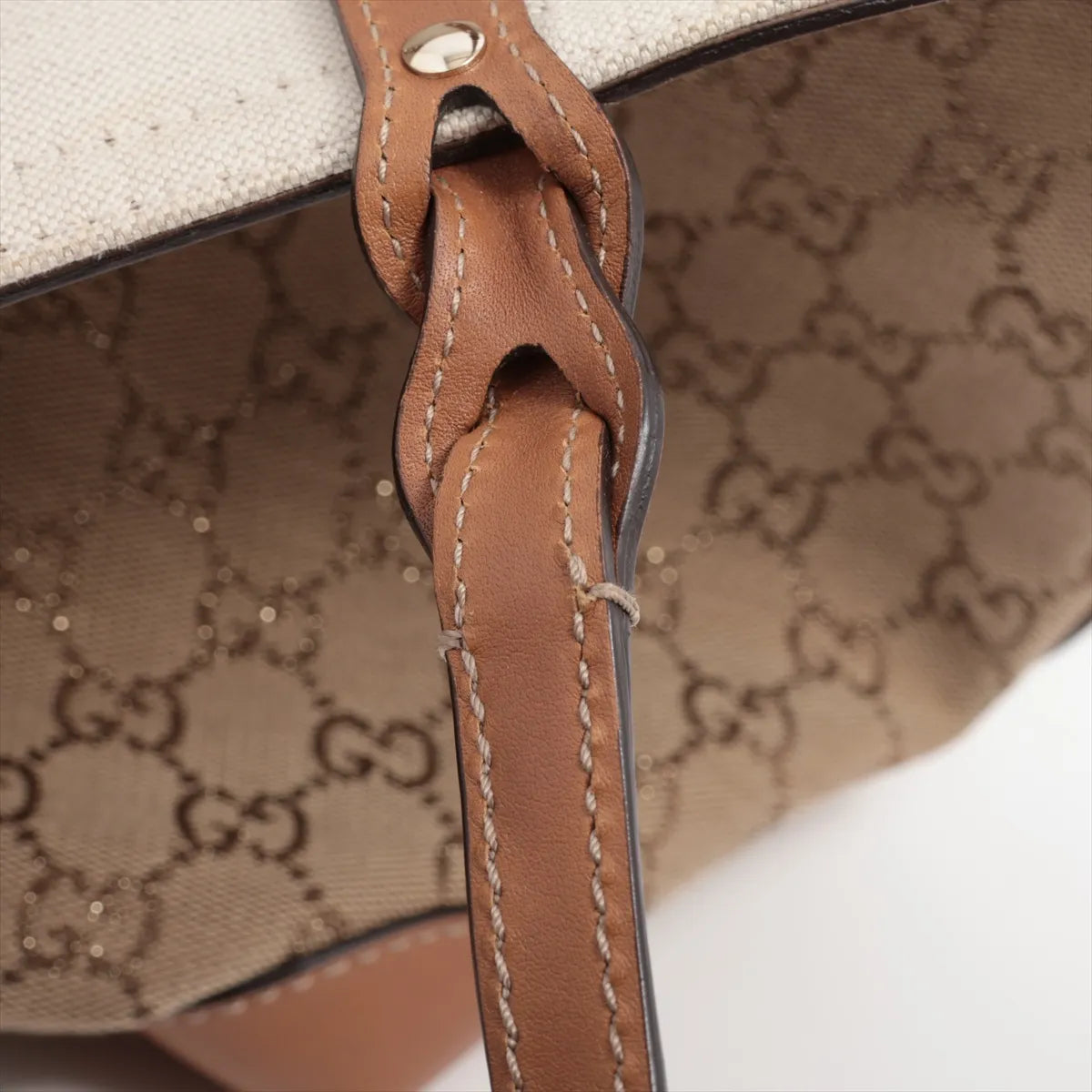 Gucci GG Canvas Leather Tote Bag in Beige Brown
