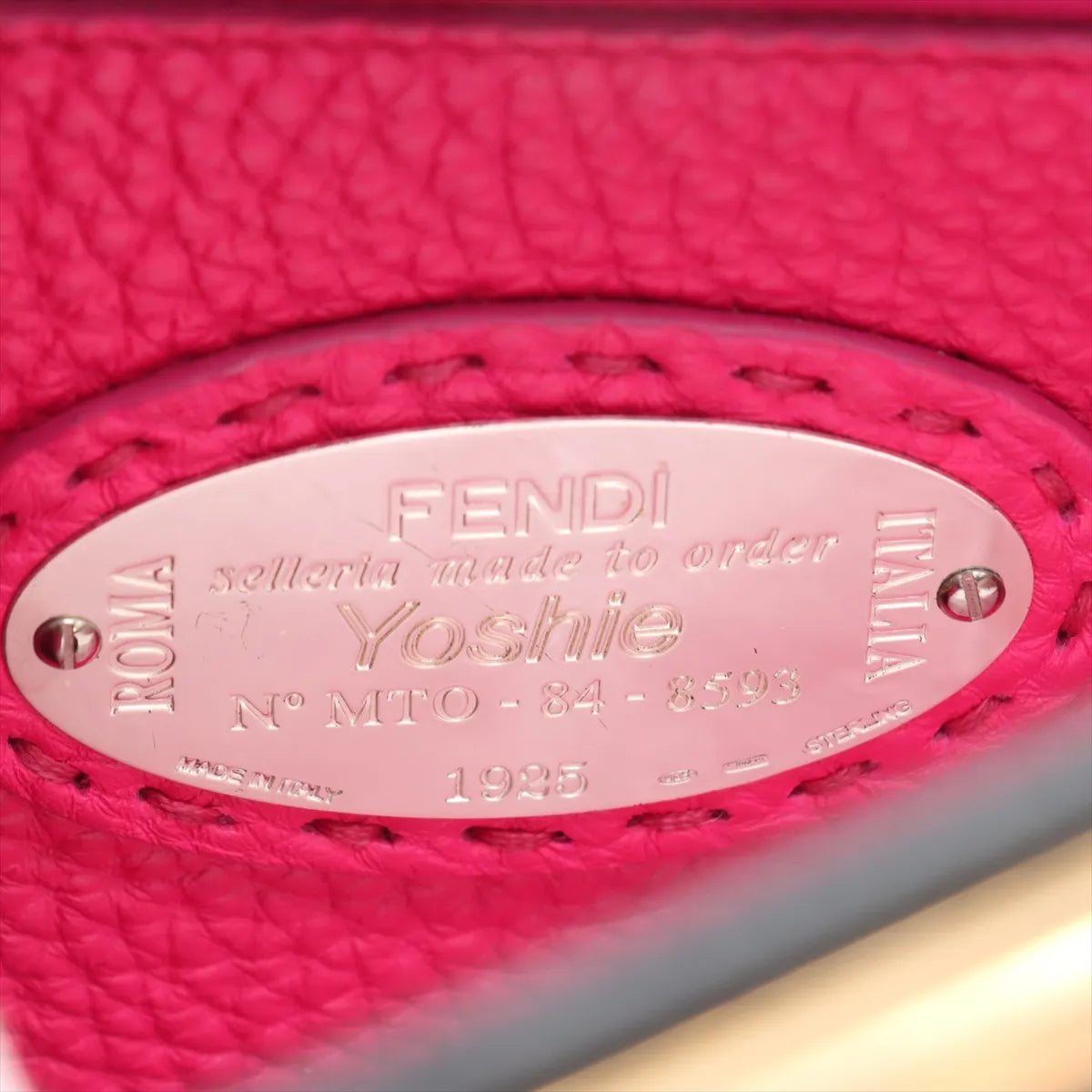 Fendi Peekaboo Regular Selleria Leather Two-Way Handbag Black x Hot Pink