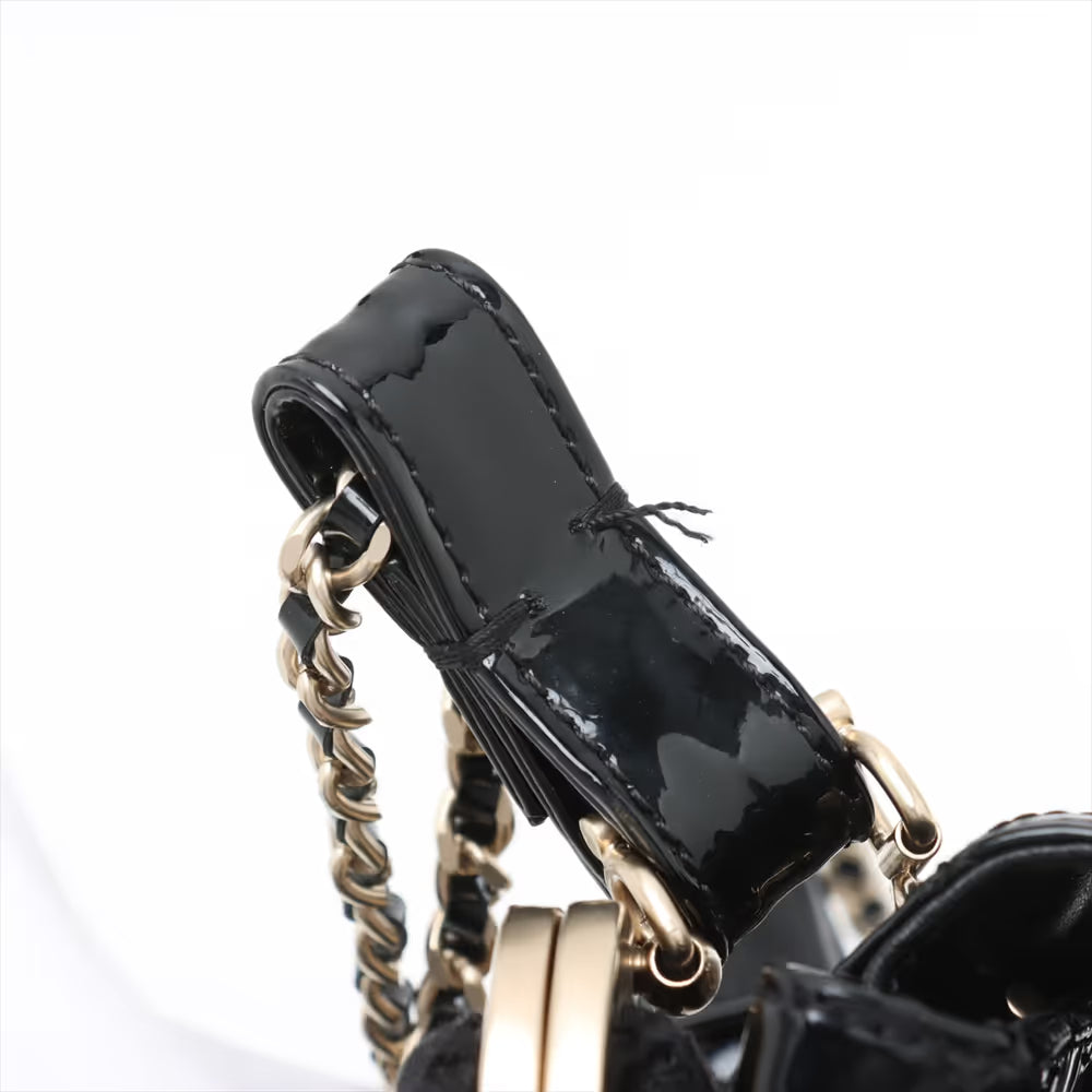 Chanel CC Logo Matelasse Patent Leather Cotton Chain Gamaguchi Shoulder Bag Black