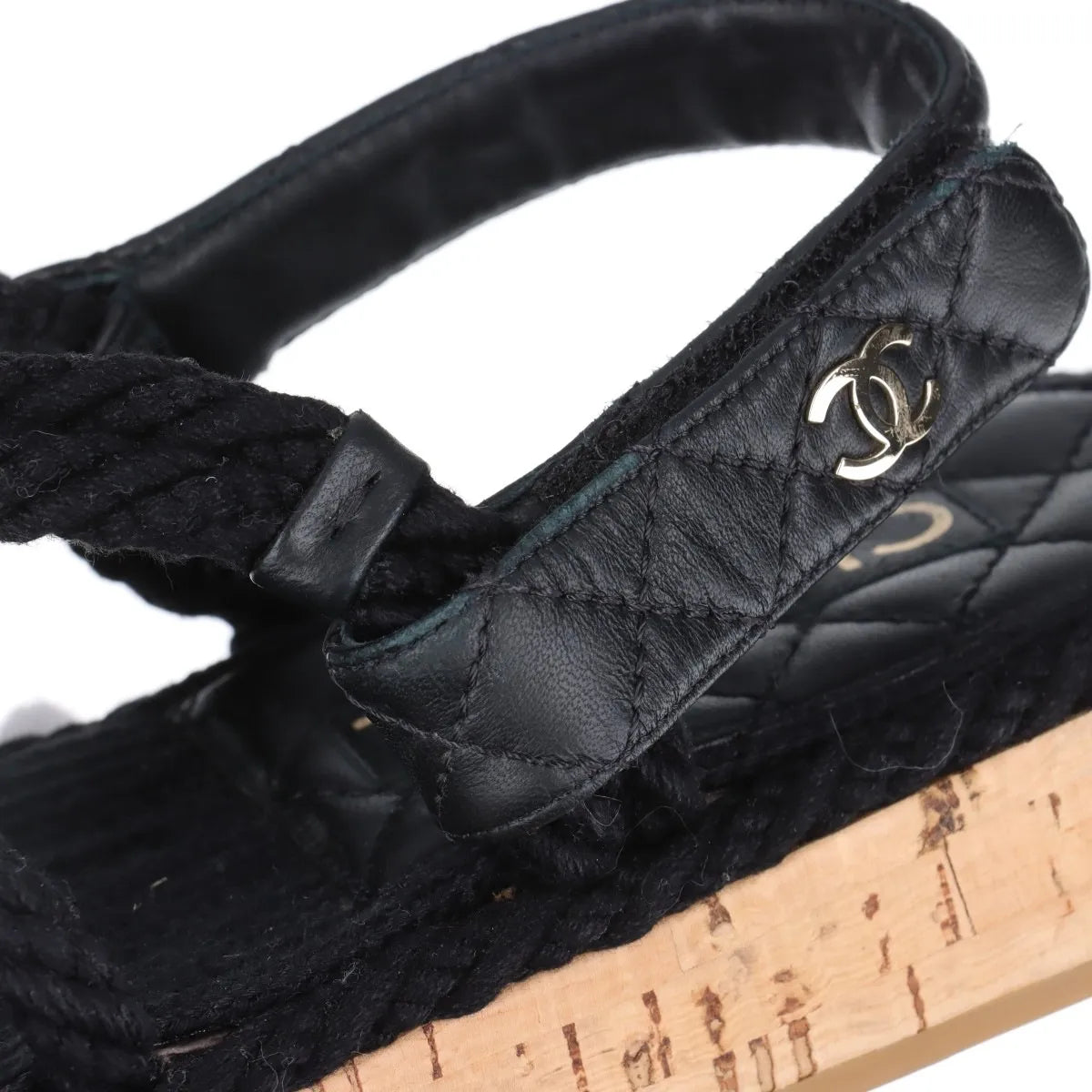 Chanel Logo Matelasse Leather Strap Sandal Black
