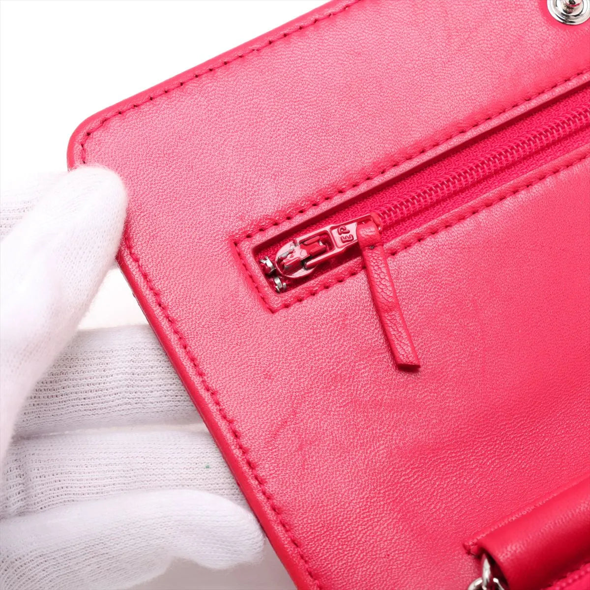 Chanel CC Logo Matelasse Lambskin Chain Wallet Bag Red