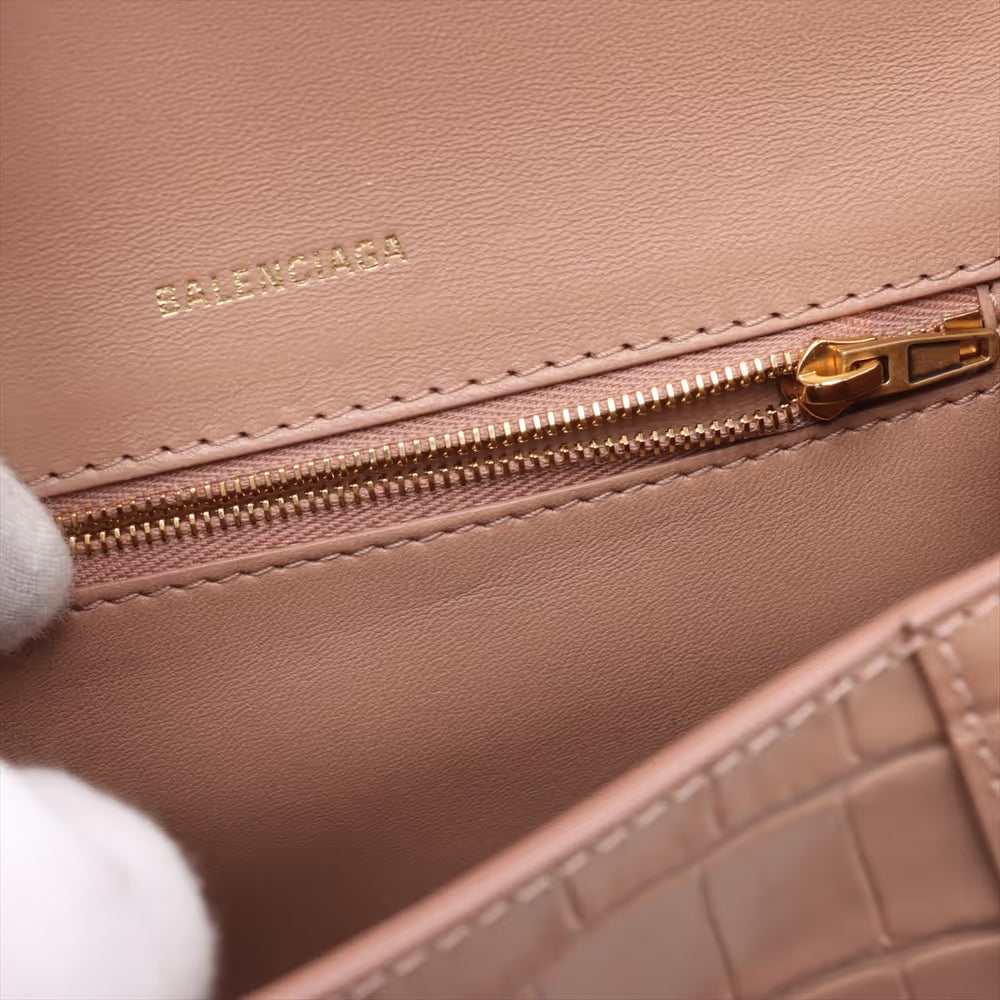 Balenciaga Hourglass Mock Croc Two-Way Handbag Beige