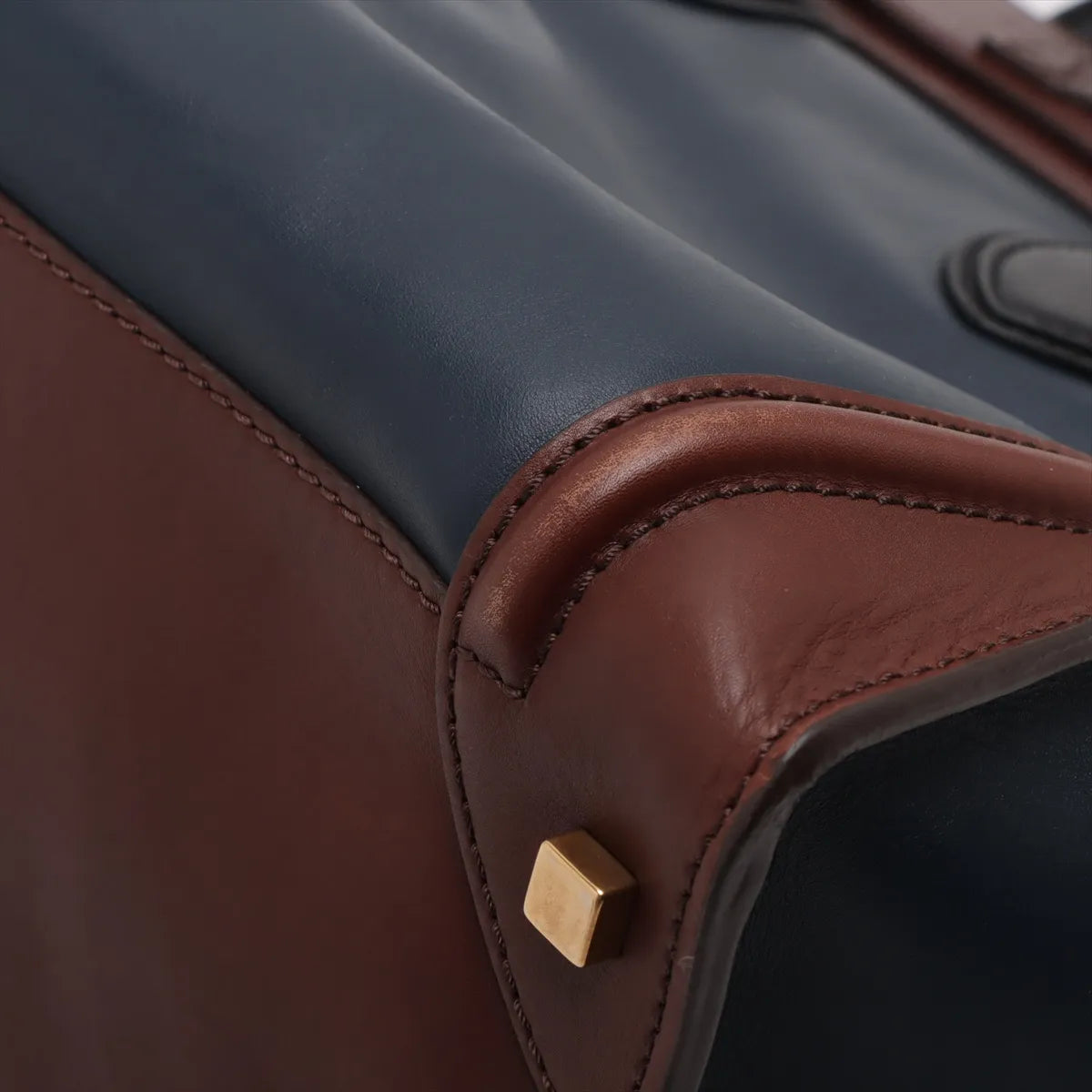 Celine Luggage Mini Shopper Leather Handbag Navy x Brown