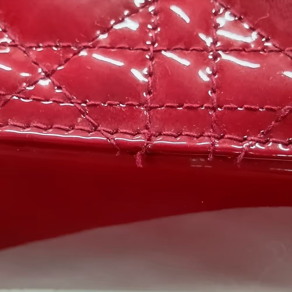 Christian Dior Cannage Lady Dior Large Patent Leather Two-Way Shoulder Bag Red