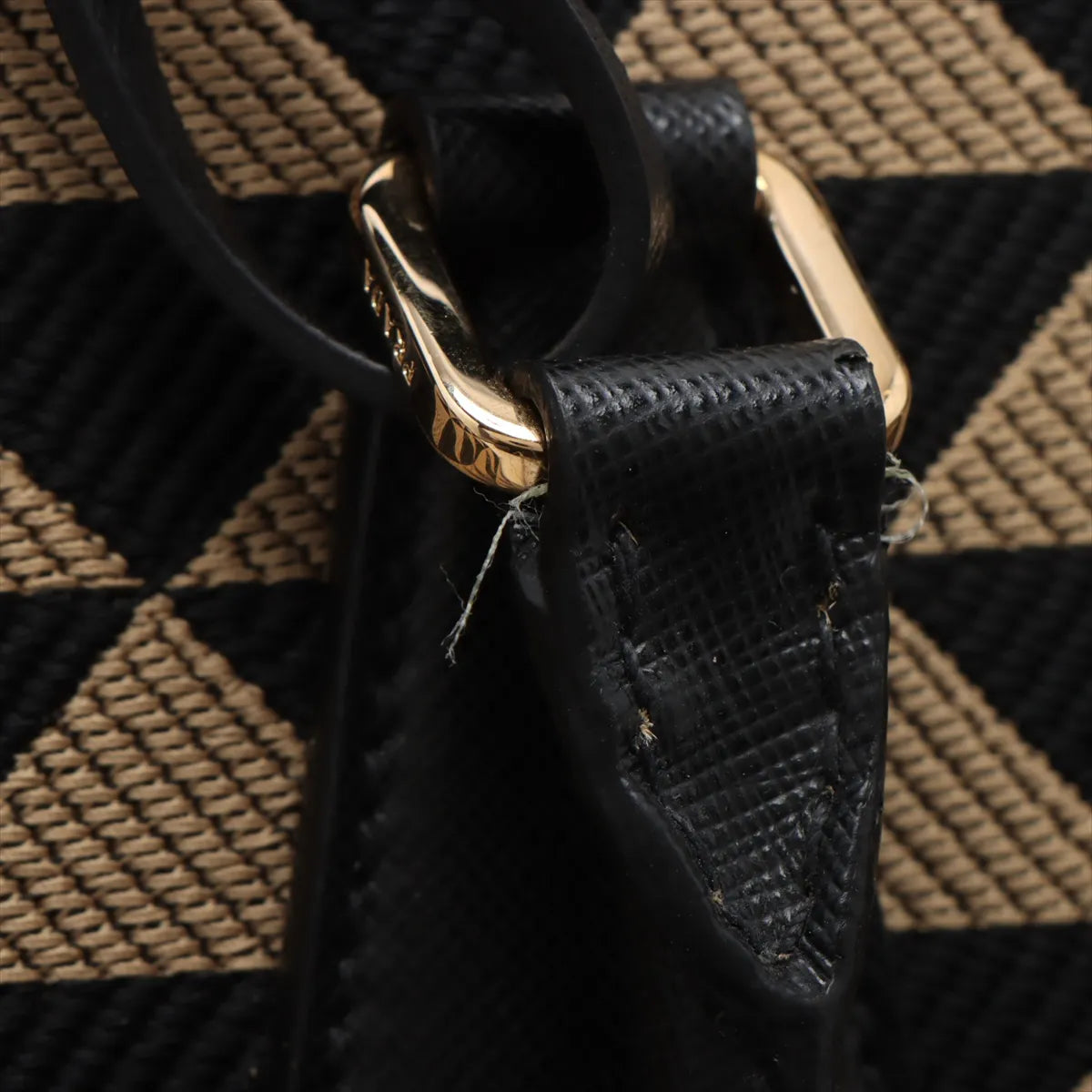 Prada Embroidery Fabric x Leather Two-Way Boston Bag Beige x Black