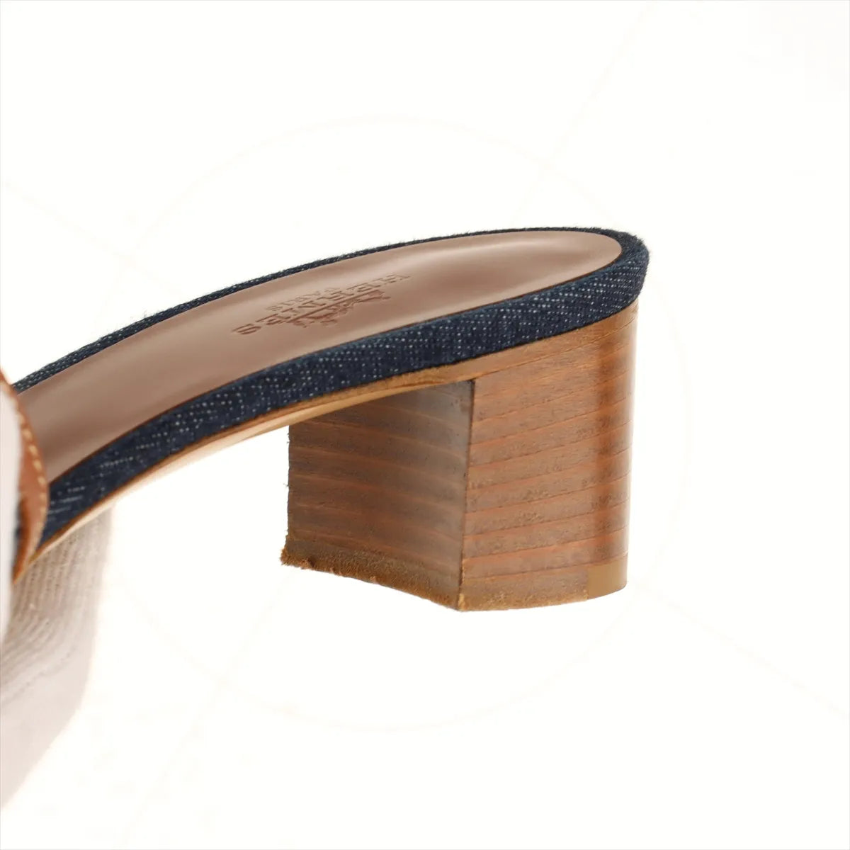 Hermes Oasis Denim & Leather Block Heel Sandals Brown x Denim