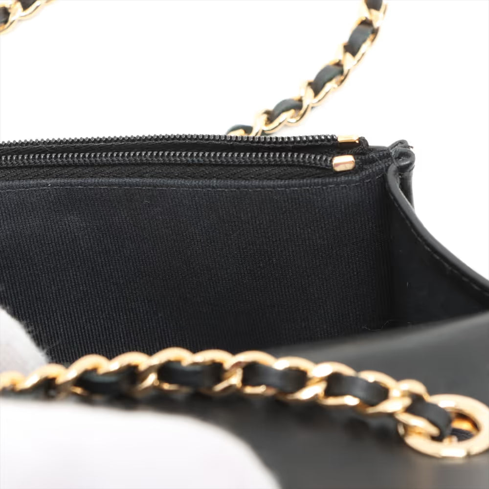Chanel CC Logo Playings Cards Matelasse Lambskin Single Flap Single Chain Bag Black