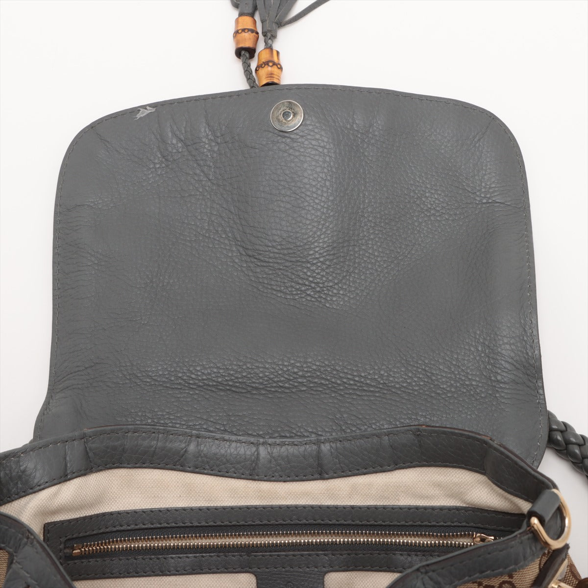Gucci GG Logo Tassel Leather Two-Way Shoulder Bag Brown x Gray