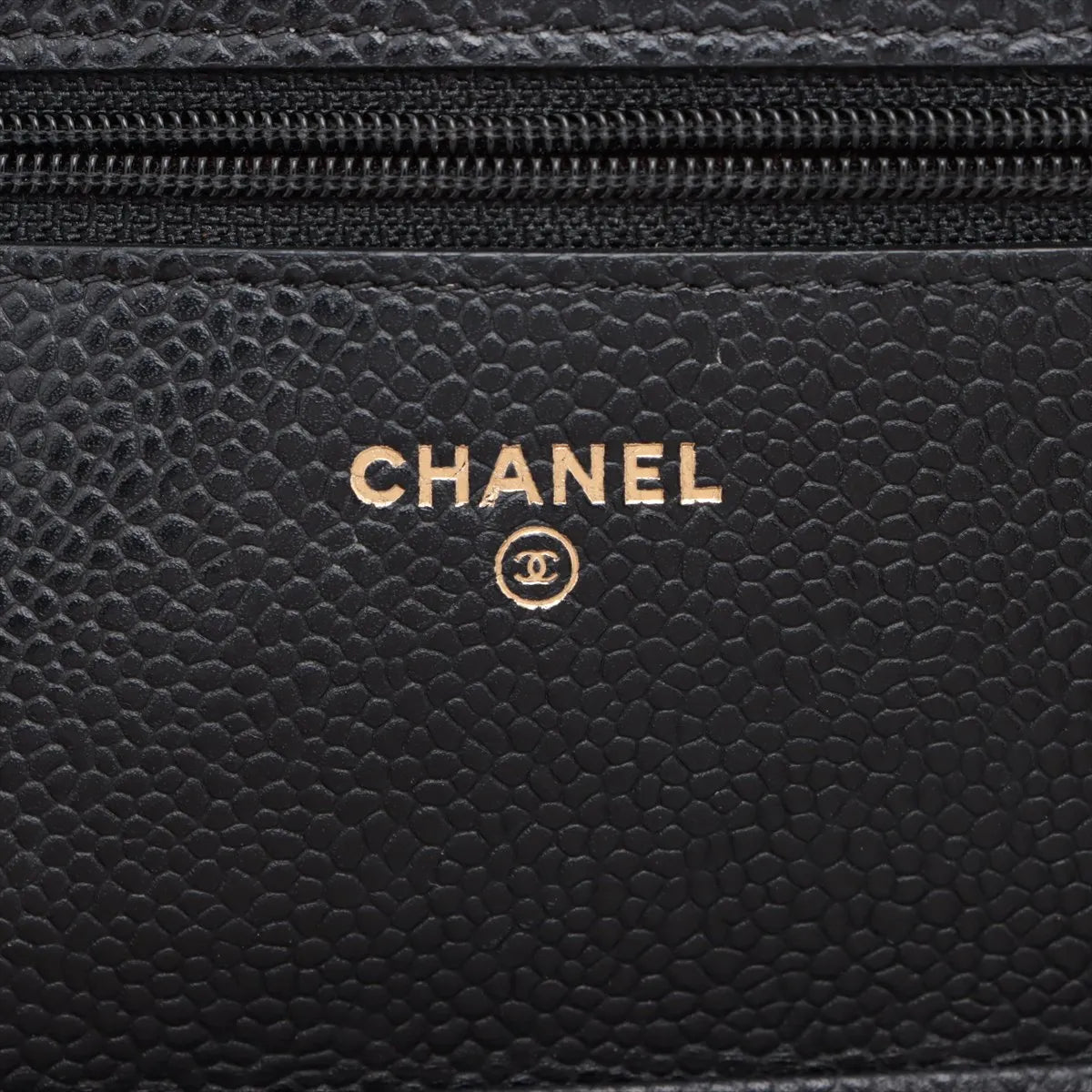 Chanel CC Logo Matelasse Caviar Skin Wallet on Chain Black Gold