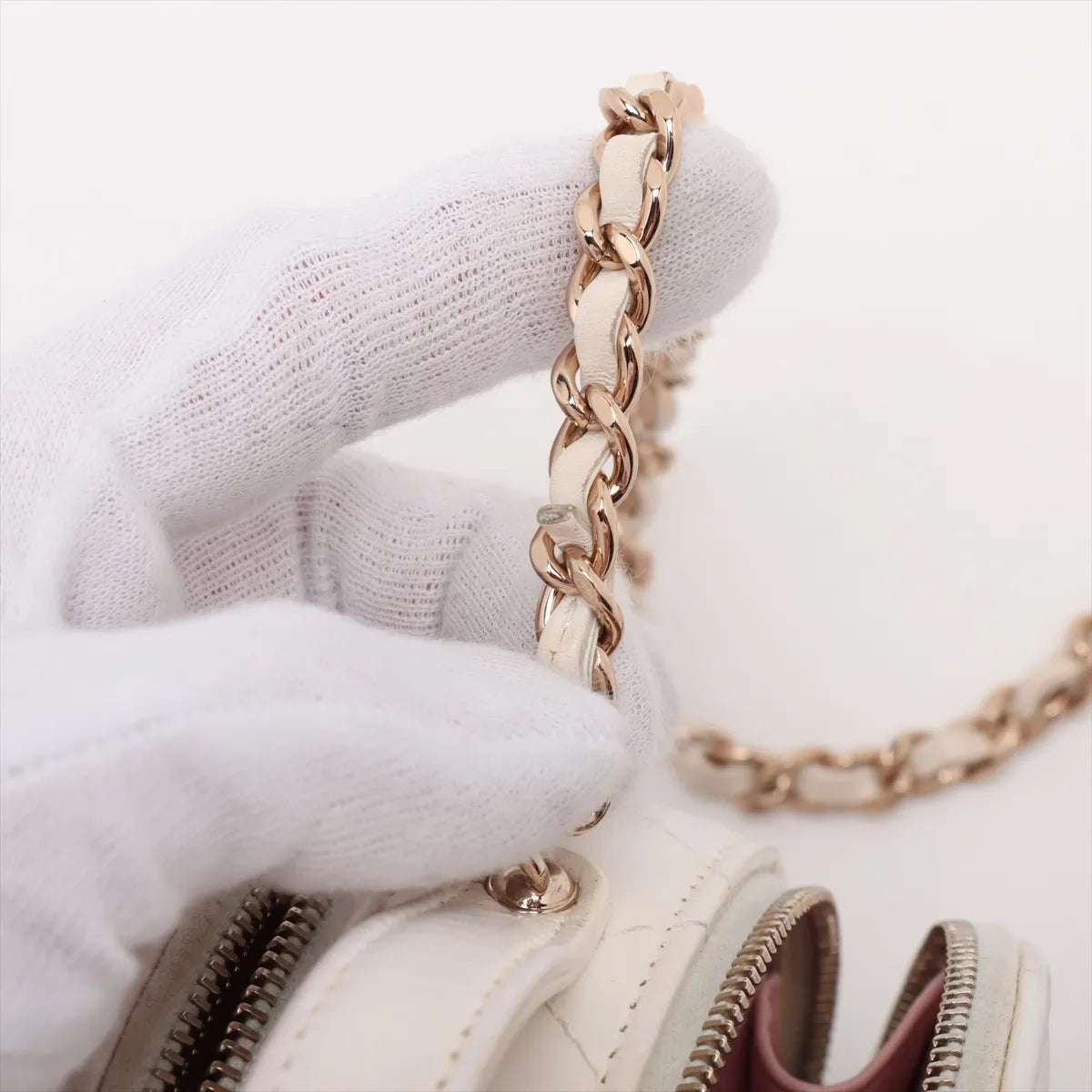 Chanel CC Logo Matelasse Leather Two-Way Round Shoulder Bag White