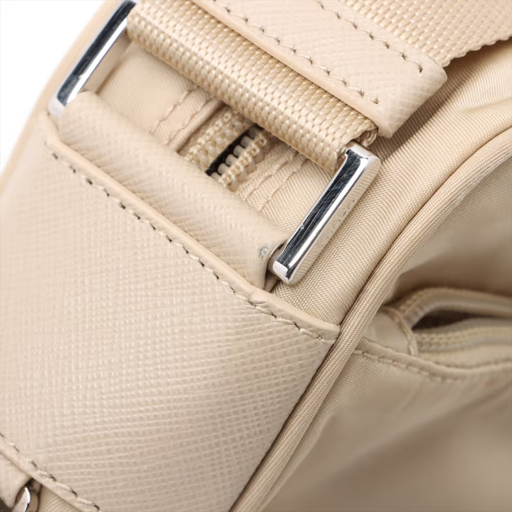Prada Tessuto Nylon Leather Shoulder Bag Beige