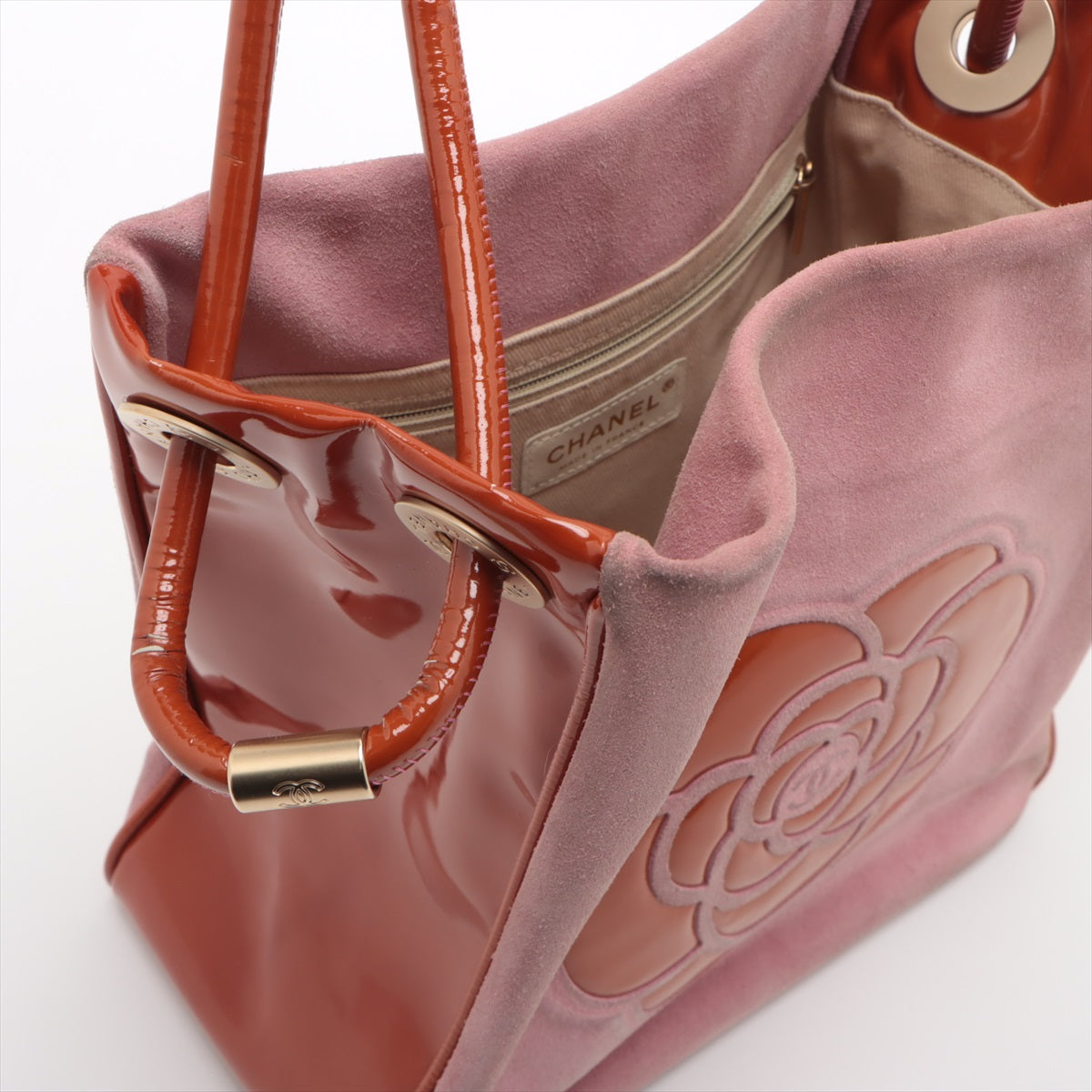 Chanel Camellia Suede x Patent Tote Bag Pink