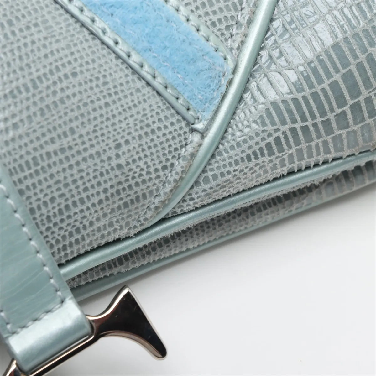 Christian Dior Double Saddle Lizard Embossing Leather Shoulder Bag Blue