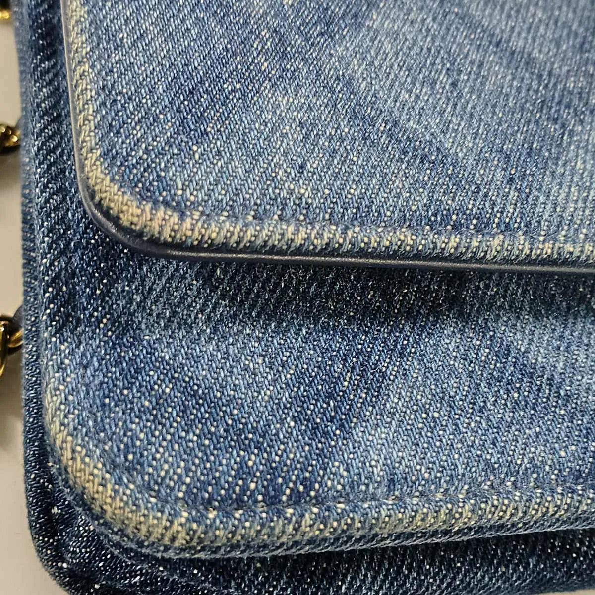 Chanel CC Logo Matelasse Denim Wallet on Chain Blue